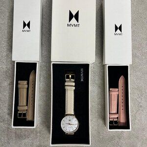 MVMT Boulevard Womens Watch Ivory Band NEW in Box with Extra Interchange Bands